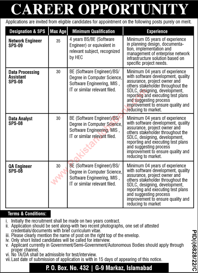 PO Box 432 Islamabad Jobs 2023 May QA Engineers, Data Processing Assistants / Analysts & Network Engineers Latest