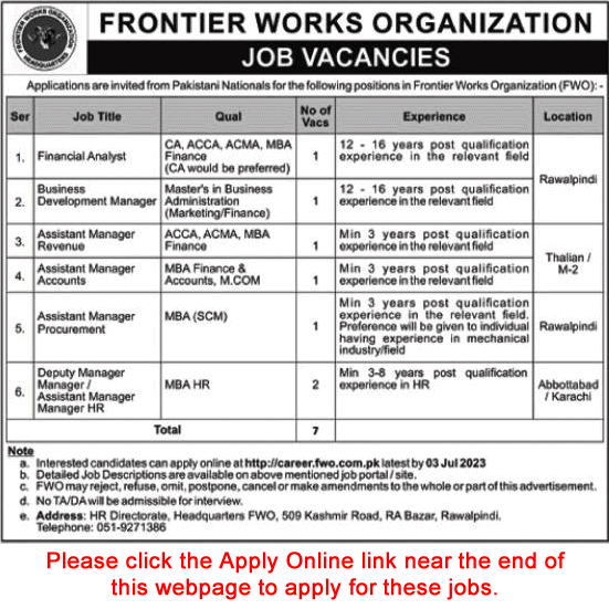 FWO Jobs June 2023 Apply Online Frontier Works Organization Latest