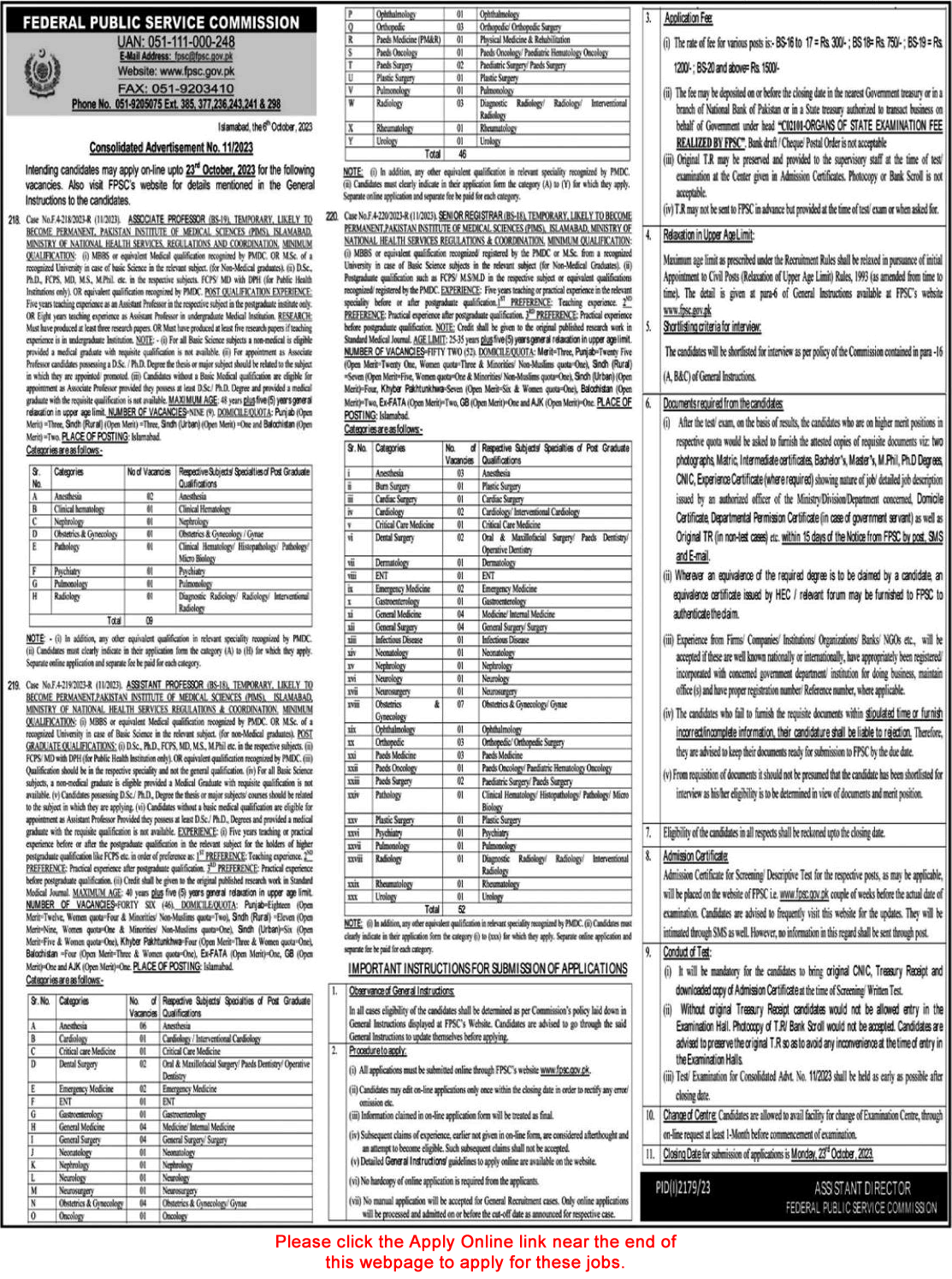 PIMS Hospital Islamabad Jobs October 2023 FPSC Apply Online Teaching Faculty Latest
