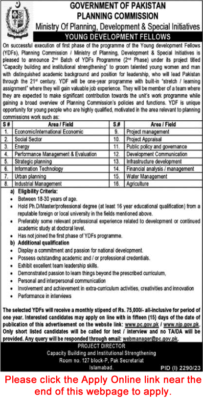Ministry of Planning Development and Special Initiative Jobs 2023 October Apply Online Youth Development Fellows Latest