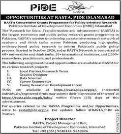 Pakistan Institute of Development Economics Islamabad Jobs 2023 November RASTA PIDE Latest