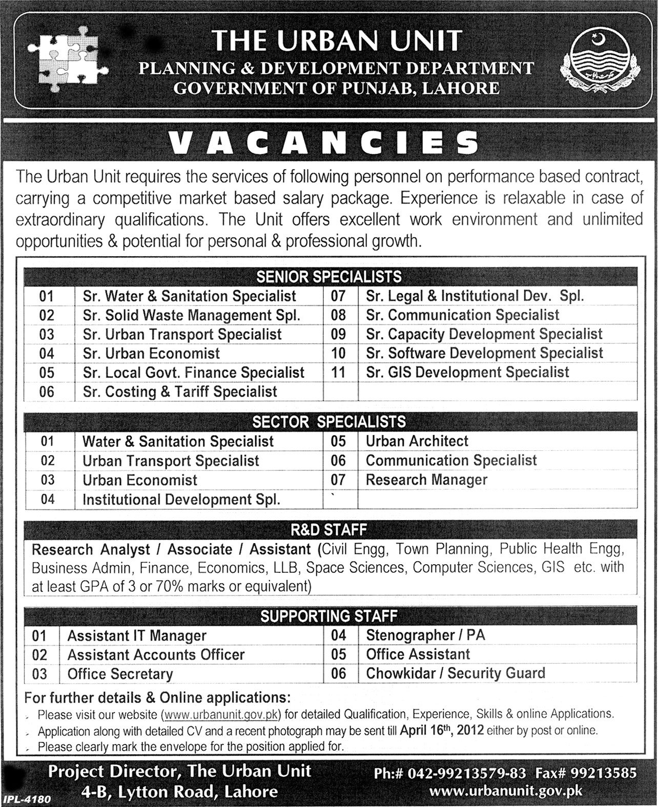Planning & Development Department, Government of Punjab Jobs