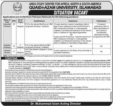 Professors Required at Qauid-e-Azam Univerity (QAU)