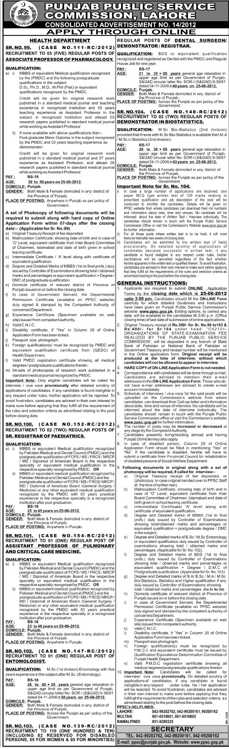 Join Health Department of Punjab as Professors and Registrars through Punjab Public Service Commission (PPSC)