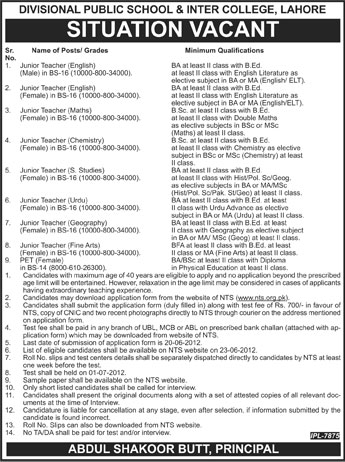 Junior Teaching Faculty Required at Divisional Public School & Inter College (DPS)
