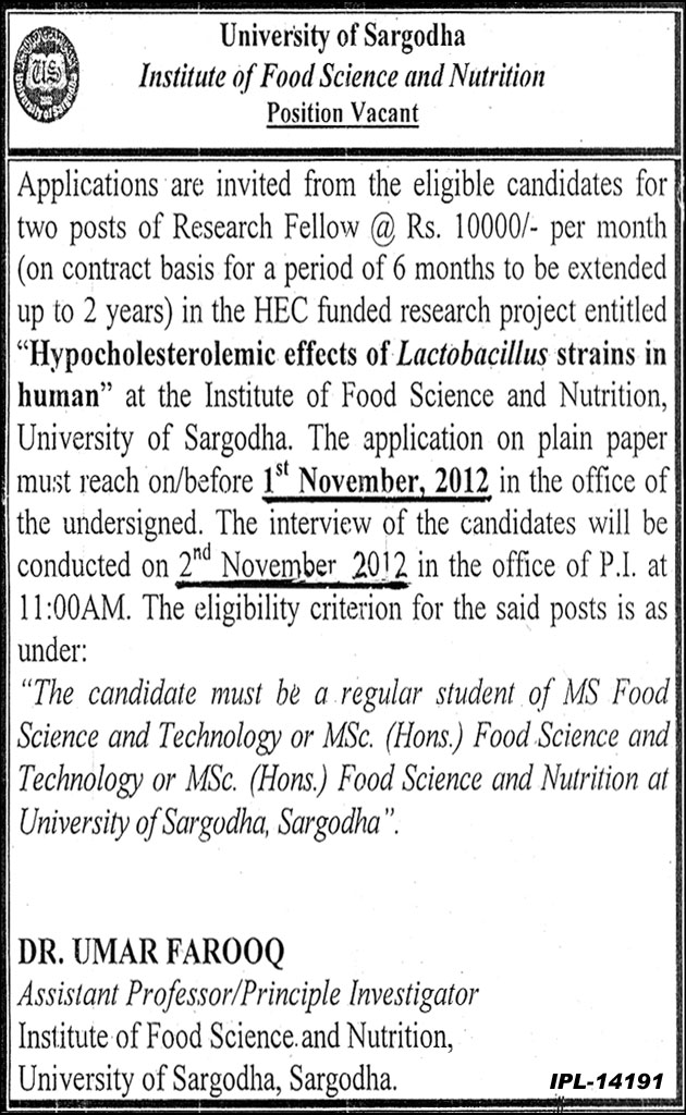 Jobs in University of  Sargodha