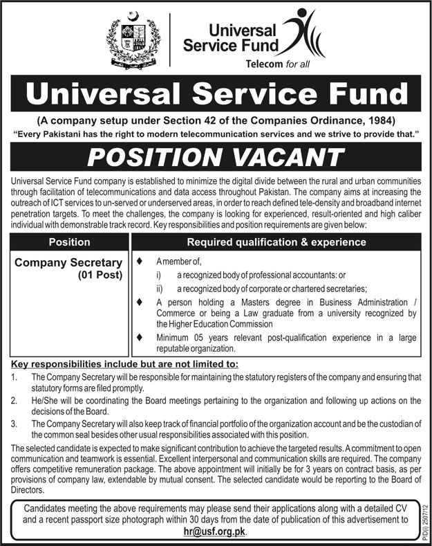 Universal Service Fund Requires Company Secretary