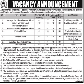 Jobs in a Federal Government Sub-Ordinate Office for Managers, Officers & Staff