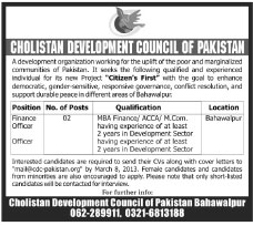 Cholistan Development Council of Pakistan Jobs for Finance Officers