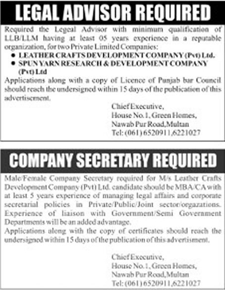 Legal Advisor & Company Secretary Jobs 2013