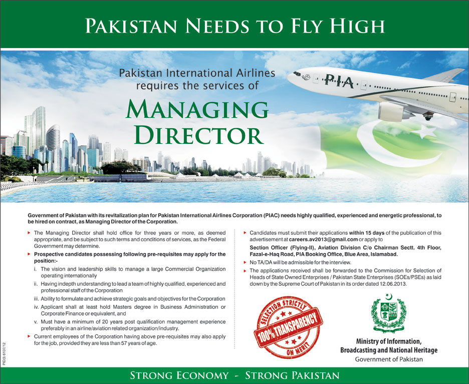 PIA Managing Director Vacancy 2013