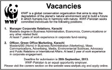 Manager Corporate Relations & Marketing Officer Jobs 2013 September at World Wildlife Fund (WWF) Pakistan