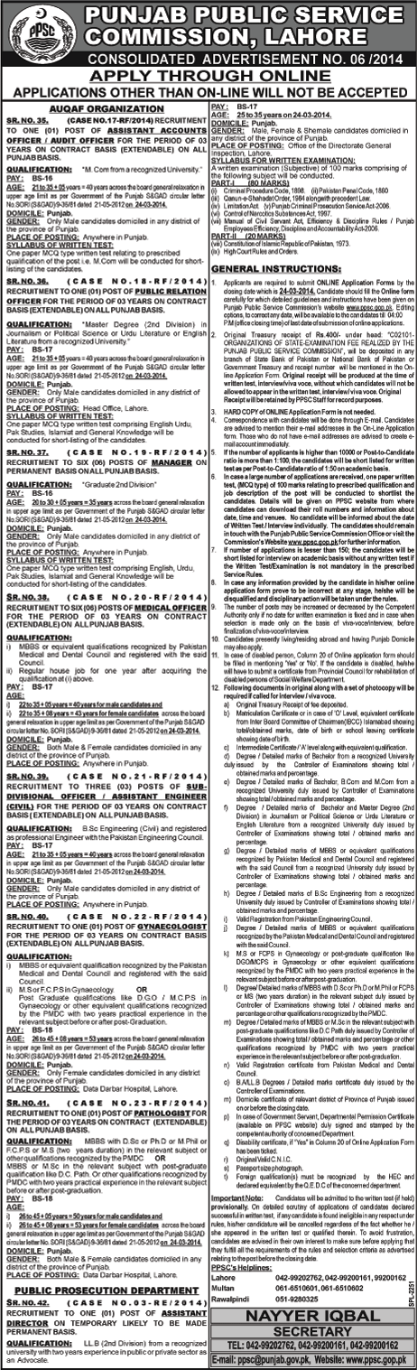 Punjab Public Service Commission Jobs 2014 March Latest