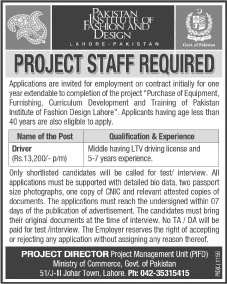 Driver Jobs in Lahore 2014 November / December Pakistan Institute of Fashion and Design