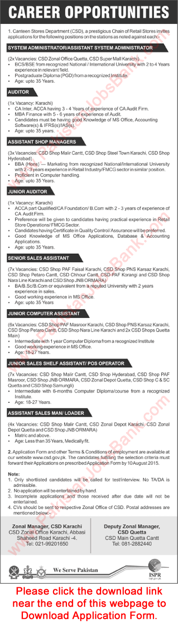 Canteen Stores Department Jobs 2015 July CSD Application Form Download for Admin & Sales Staff