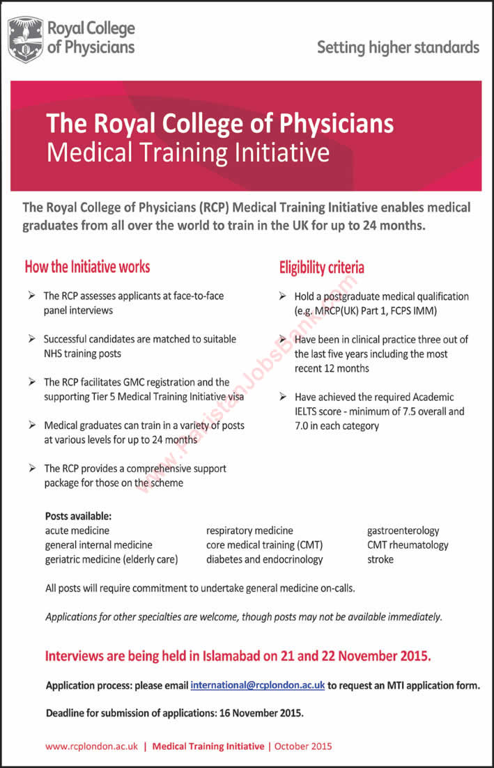 Royal College of Physicians UK Jobs 2015 November Medical Training Initiative Latest