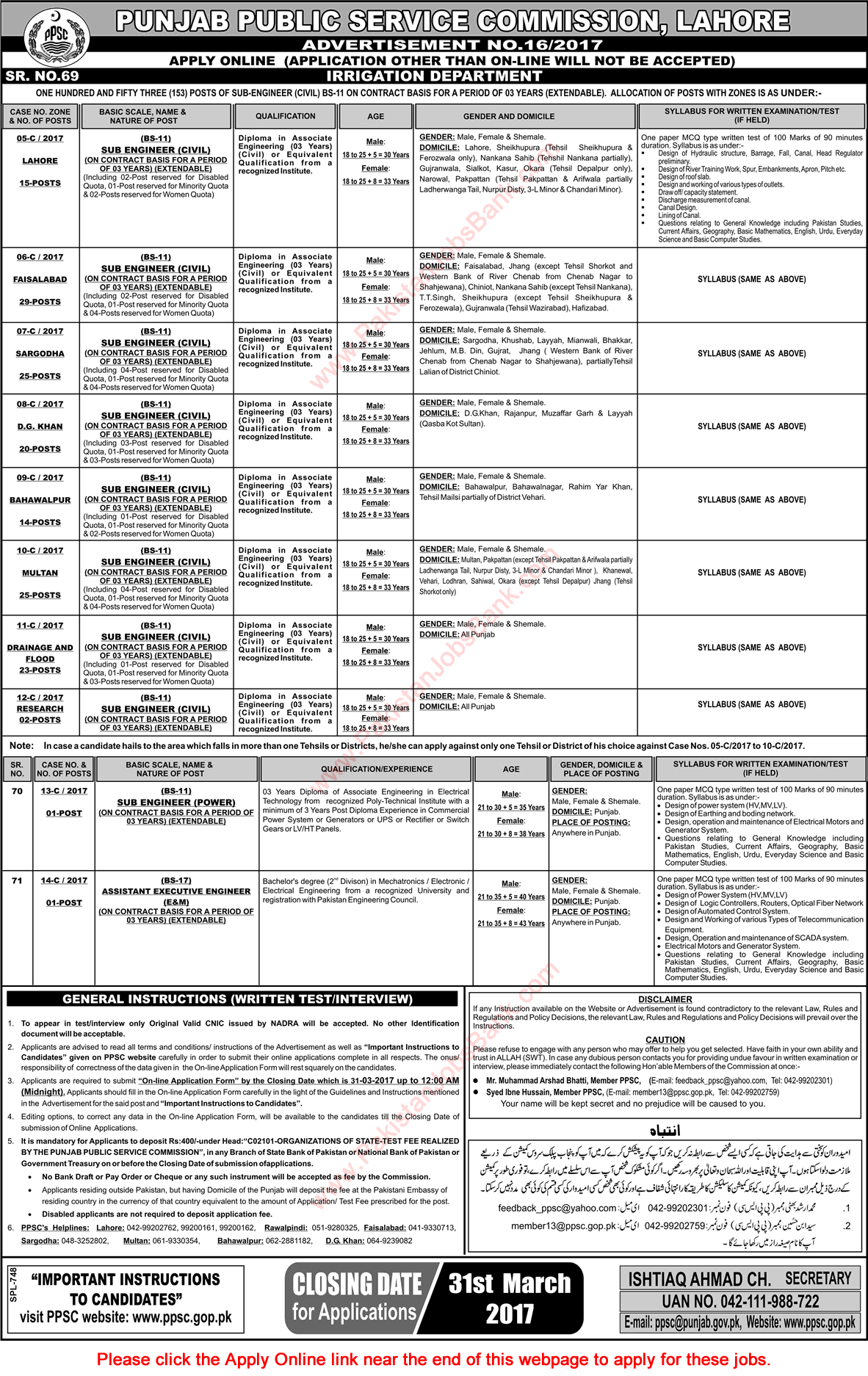 PPSC Jobs March 2017 Consolidated Advertisement No 16/2017 Apply Online Latest / New