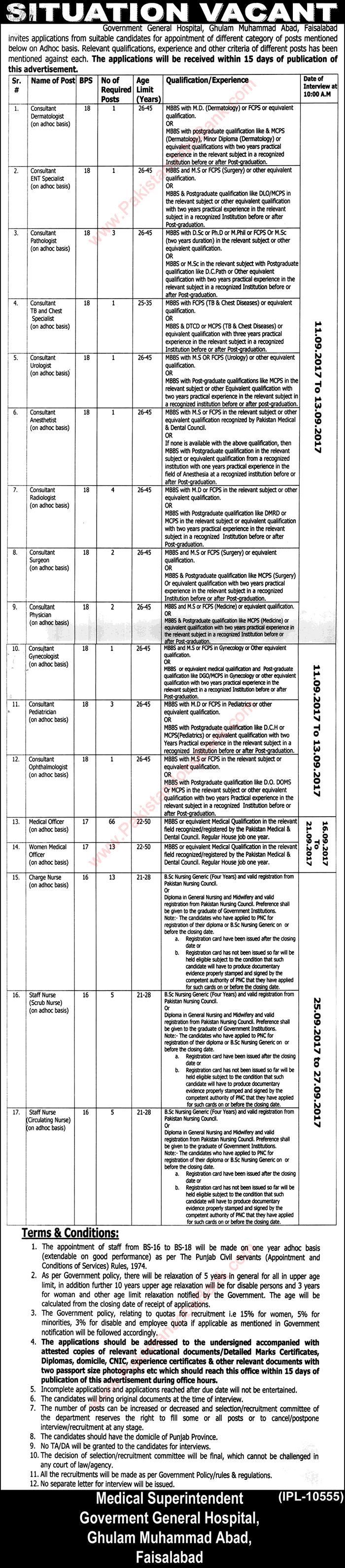 Government General Hospital Faisalabad Jobs August 2017 Medical Officers, Consultants & Nurses Latest