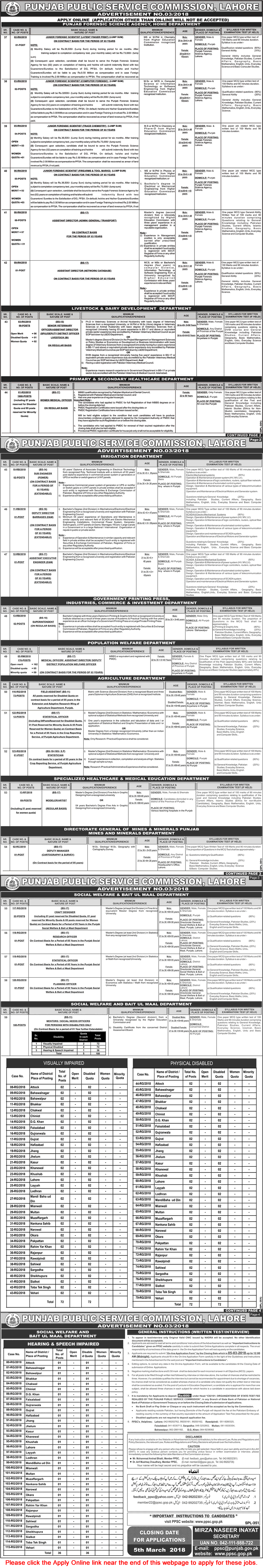 PPSC Jobs February 2018 Apply Online Consolidated Advertisement No 03/2018 3/2018 Latest