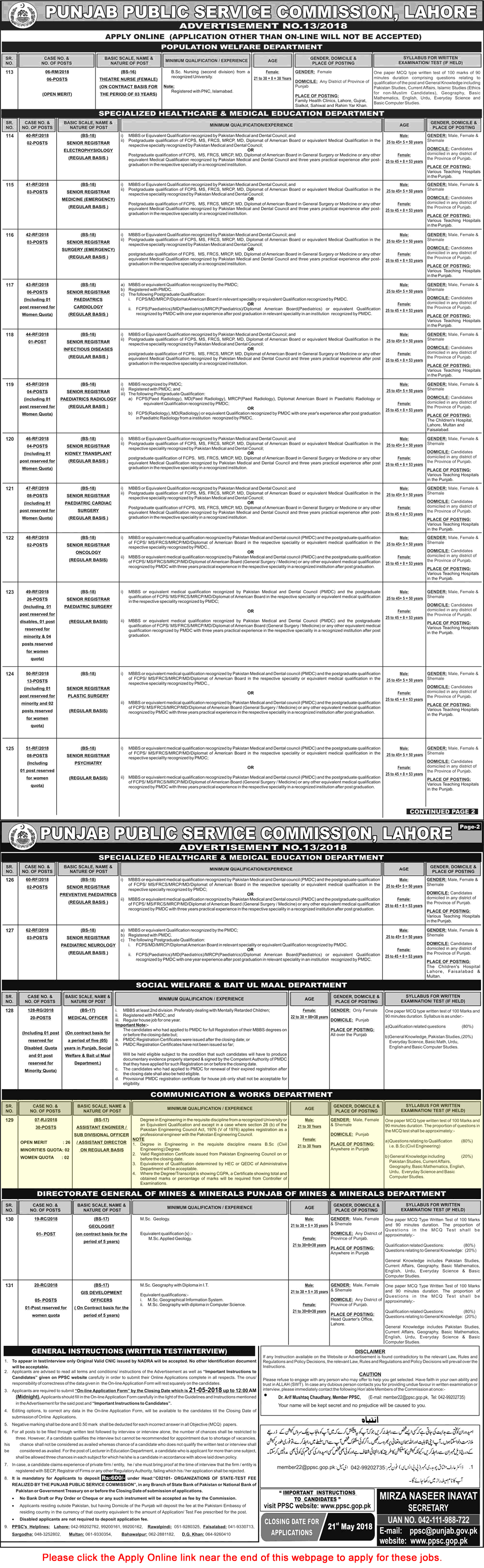 Communication and Works Department Punjab Jobs May 2018 Civil Engineers PPSC Apply Online Latest