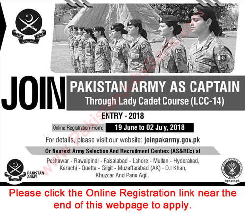 Join Pakistan Army as Captain through Lady Cadet Course 2018 June Online Registration Latest
