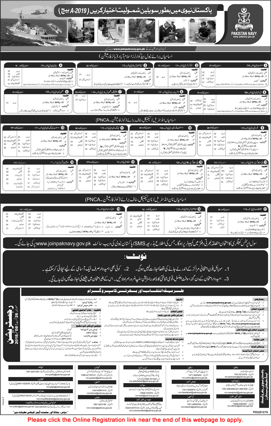 Pakistan Navy Civilian Jobs August 2018 Online Registration Join in 2019-A Batch Latest Advertisement