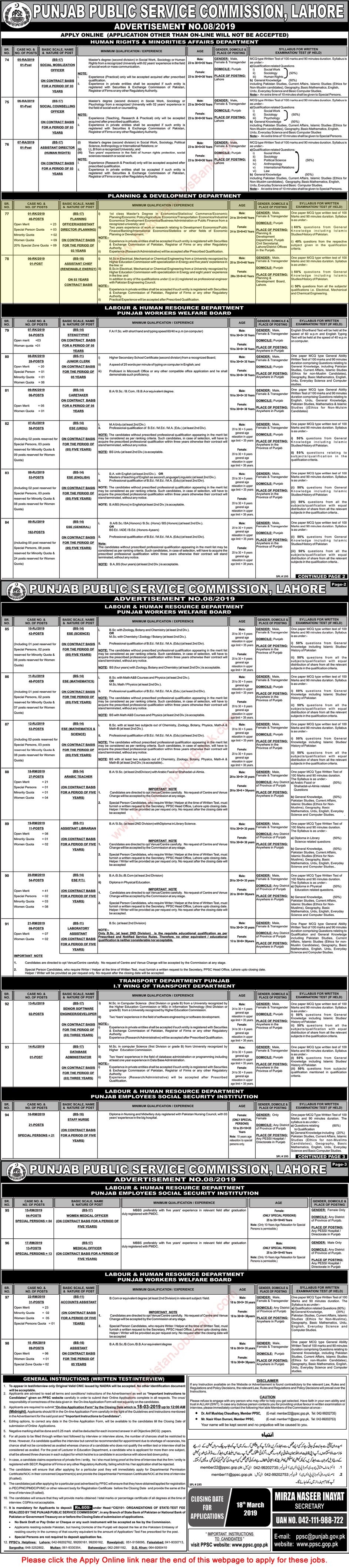 Planning and Development Department Punjab Jobs March 2019 Planning Officers & Others PPSC Online Apply Latest