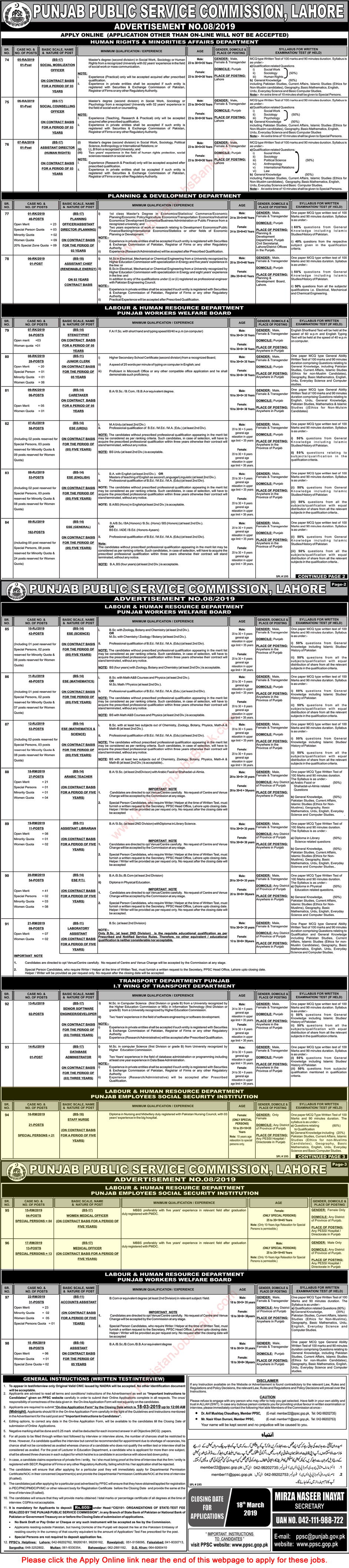 Punjab Employees Social Security Institution Jobs March 2019 Nurses & Medical Officers PPSC Online Apply Latest