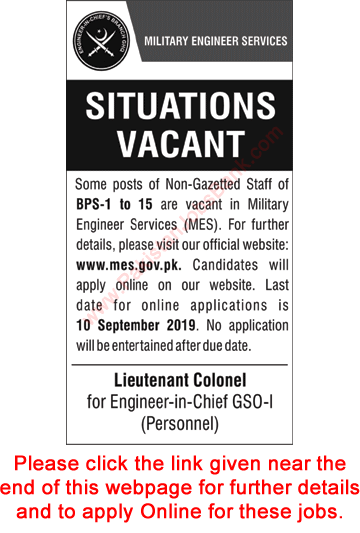 Military Engineering Services Jobs August 2019 Apply Online Sub Engineers, Clerks & Others MES Latest