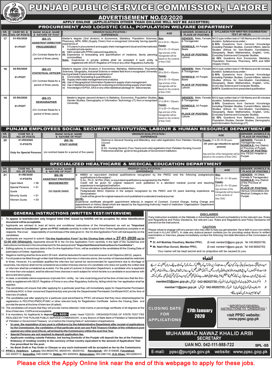 PPSC Jobs 2020 Apply Online Consolidated Advertisement No 02/2020 2/2020 Latest