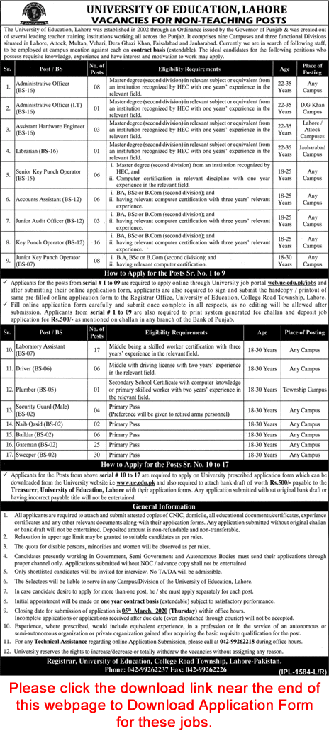 University of Education Jobs 2020 February Online Application Form Key Punch Operators & Others Latest