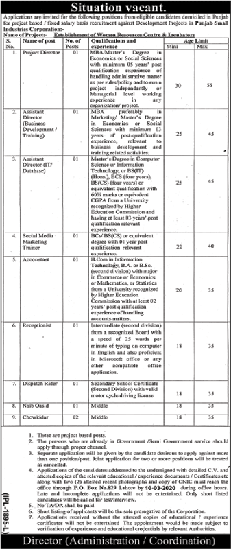 Punjab Small Industries Corporation Jobs 2020 February Assistant Director & Others Latest