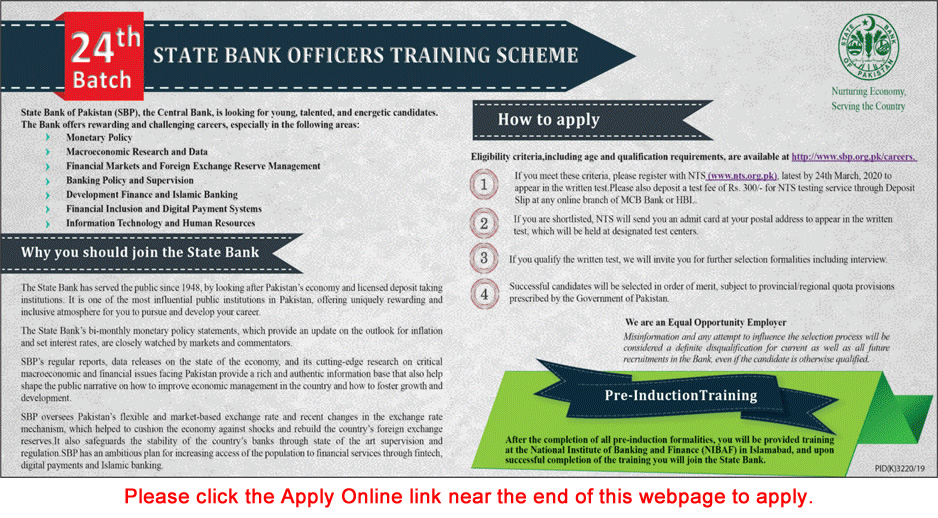 State Bank of Pakistan Jobs March 2020 NTS Online Apply Officers Training Scheme SBOTS Latest