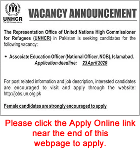 Associate Education Officer Jobs in UNHCR Islamabad 2020 April Apply Online United Nations High Commissioner for Refugees Latest