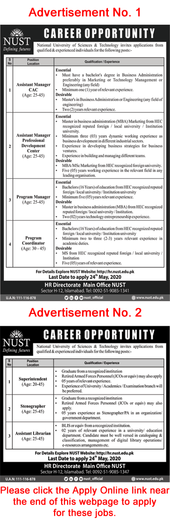 NUST University Islamabad Jobs May 2020 Apply Online National University of Science & Technology Latest
