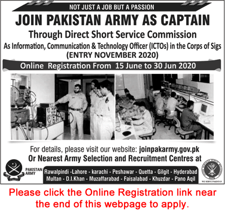Join Pakistan Army as Captain through Direct Short Service Commission 2020 June Online Registration Latest