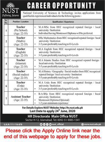 NUST University Islamabad Jobs June 2020 Teachers Apply Online Latest