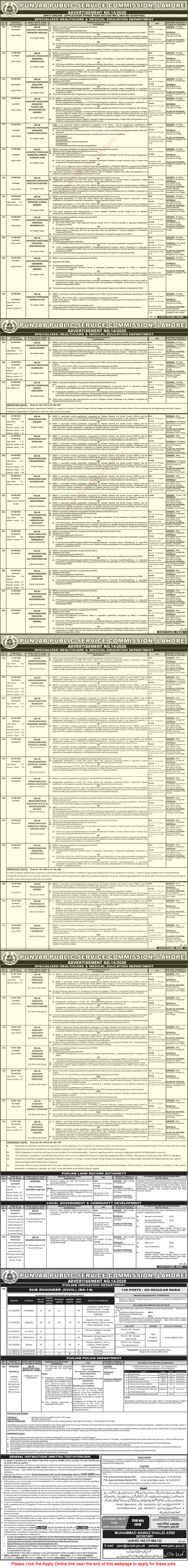 Specialized Healthcare and Medical Education Department Punjab Jobs 2020 June / July PPSC Apply Online Latest