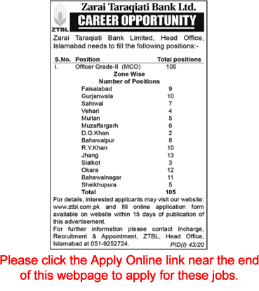 Officer Grade-II Jobs in ZTBL July 2020 Apply Mobile Credit Officer MCO Latest