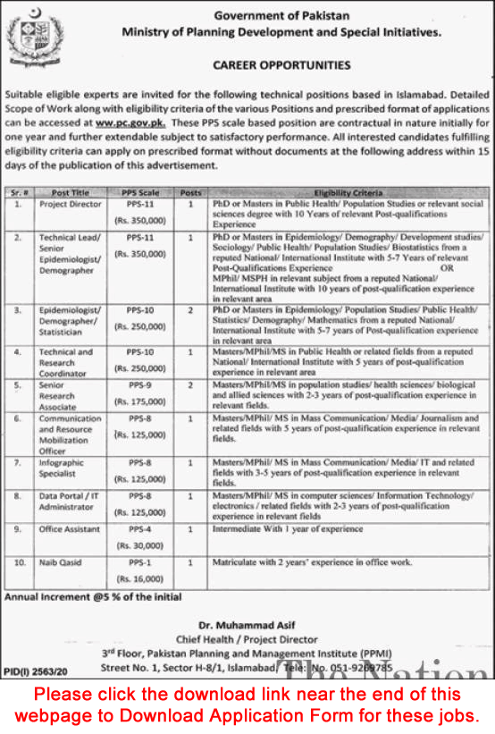 Ministry of Planning Development and Special Initiatives Islamabad Jobs 2020 November Application Form Latest