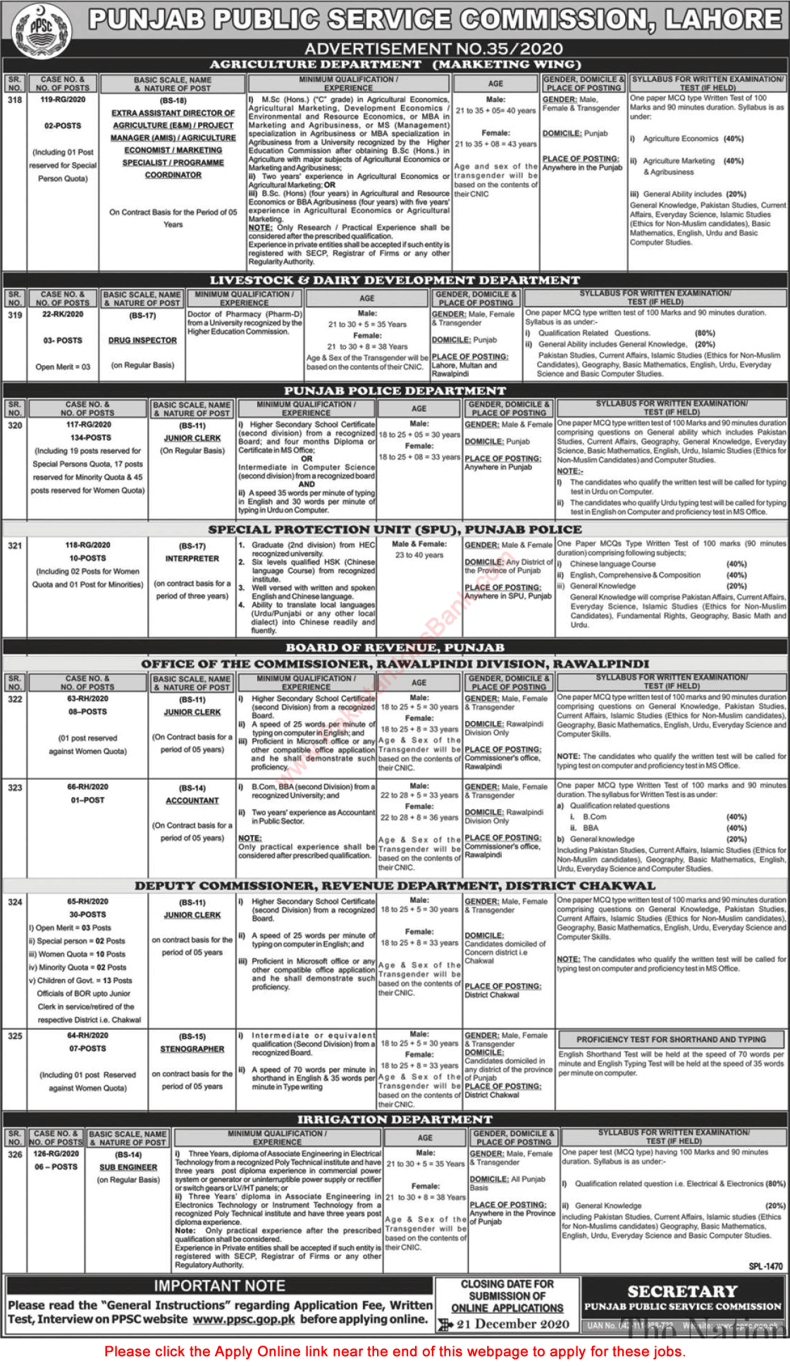 PPSC Jobs December 2020 Online Apply Consolidated Advertisement No 35/2020 Latest