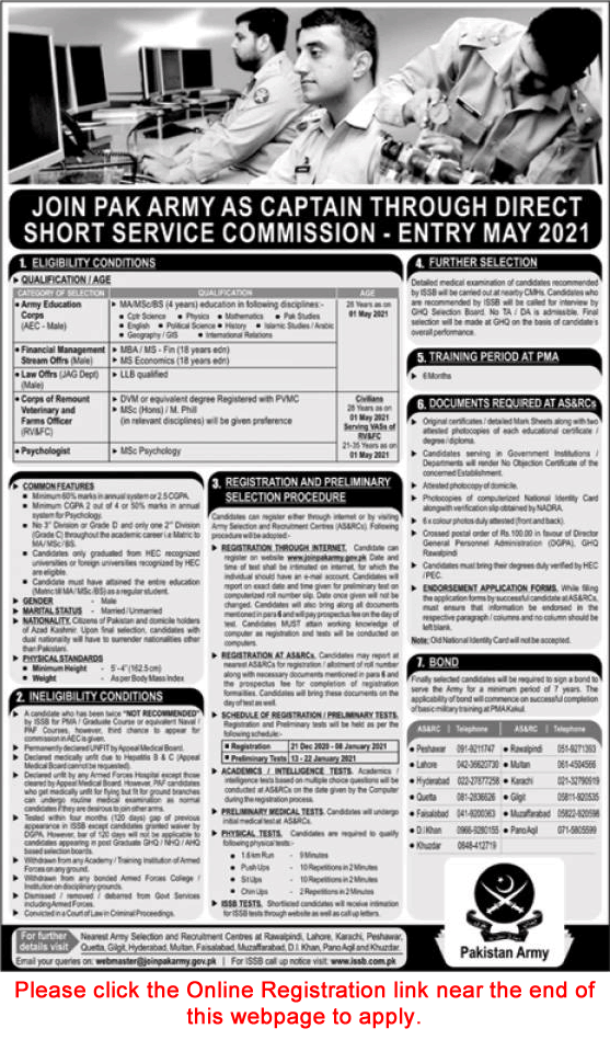 Join Pakistan Army as Captain December 2020 through Direct Short Service Commission Online Registration Entry May 2021 Latest