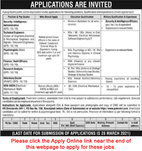 PO Box 758 Rawalpindi Jobs 2021 February / March Apply Online Public Sector Organization Latest