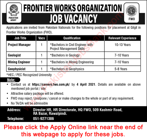 FWO Jobs 2021 March Apply Online Frontier Works Organization Latest