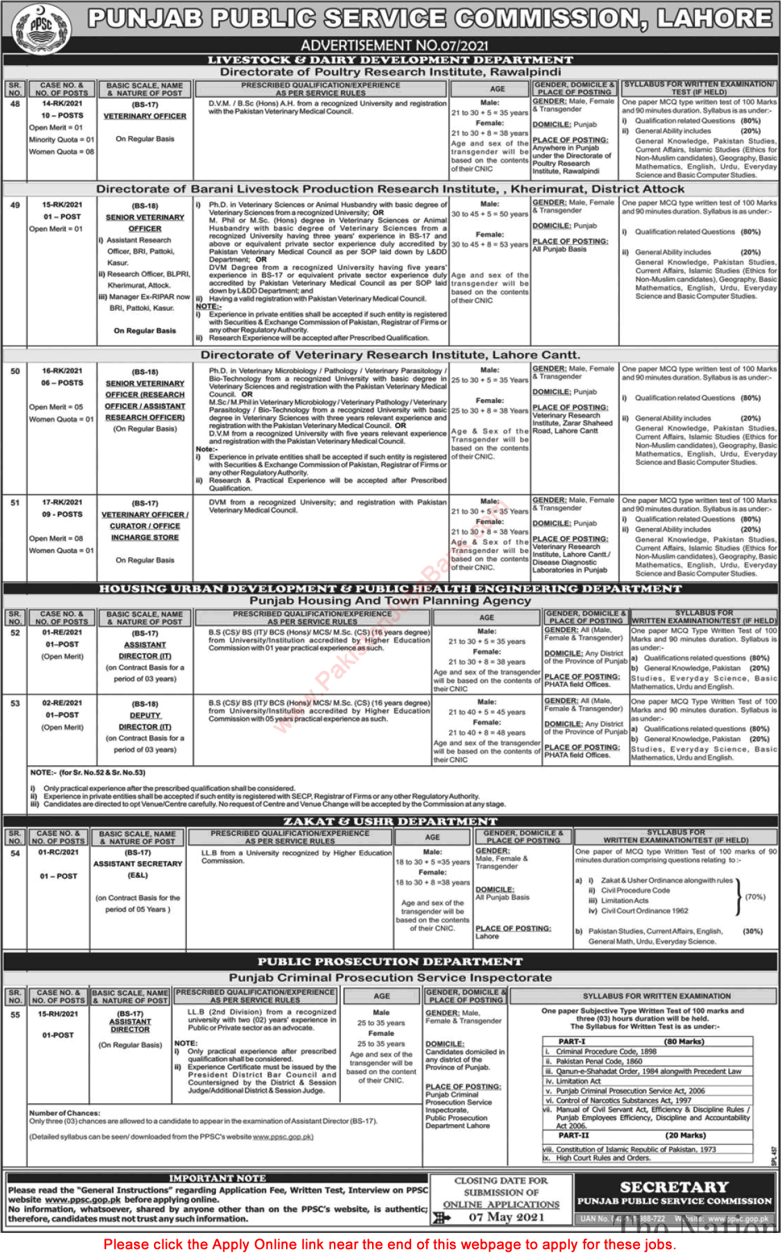 PPSC Jobs April 2021 Apply Online Consolidated Advertisement No 07/2021 7/2021 Latest