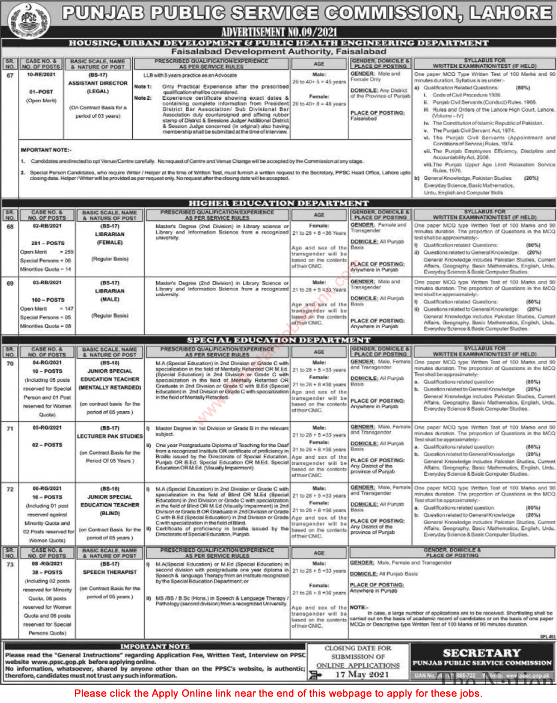 PPSC Jobs May 2021 Apply Online Consolidated Advertisement No 09/2021 Latest