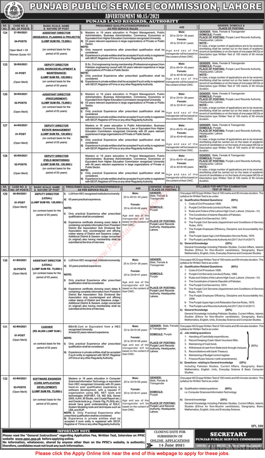 Punjab Land Records Authority Jobs May 2021 June PPSC Apply Online PLRA Latest