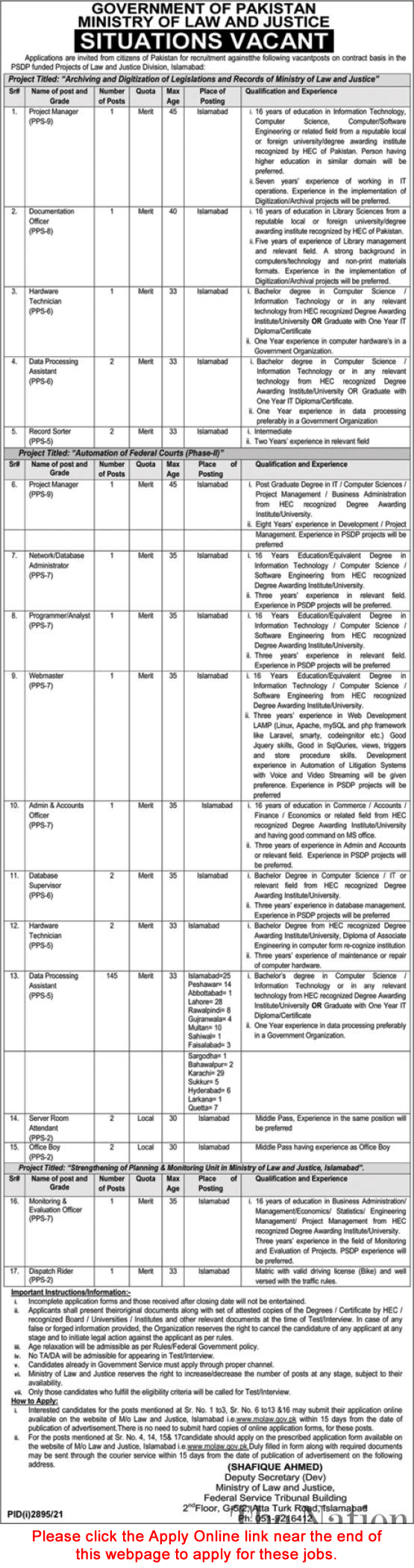 Ministry of Law and Justice Jobs November 2021 Apply Online Data Processing Assistants & Others Latest