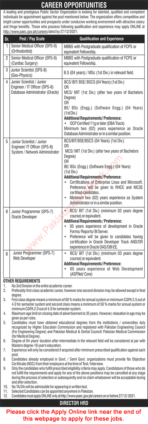 PAEC Jobs December 2021 Apply Online Junior Programmers, Scientists & Others Latest