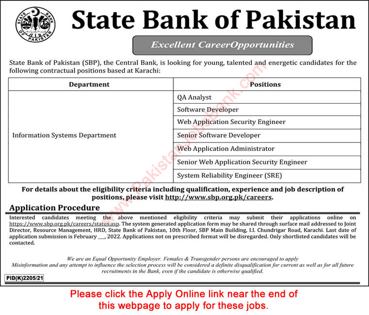 State Bank of Pakistan Jobs 2022 February Apply Online Software Developer & Others SBP Latest